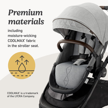 Graco® Premier Modes Merge Stroller with EZ Spin Wheels for 360 Rotation, 3 Modes: Infant Car Seat Carrier, Carry Cot, to Toddler Stroller, Reversible Baby Stroller Seat, Midtown