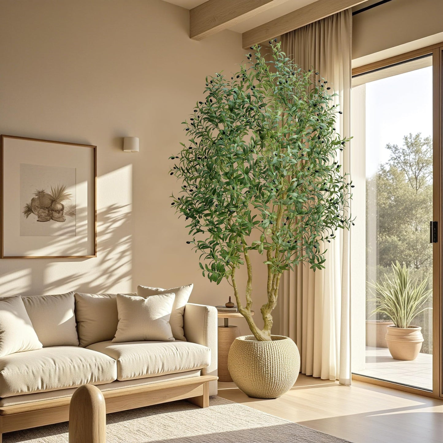 HZXGCP Olive Tree 6ft, Artificial Olive Tree with White Pot, Fake Tree with 1296 Dense Leaves & 72 High-Simulated Olive Fruits - Easy Assembly, Low Maintenance (8FT with Pot)