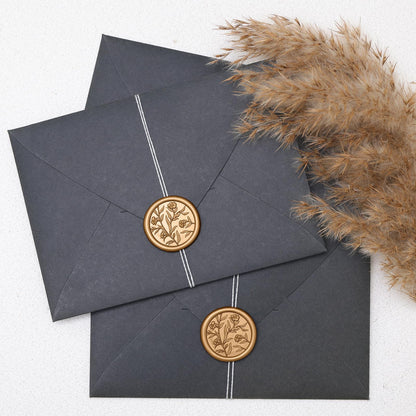UNIQOOO Wax Seal Stickers - 3D Floral Wedding Invitation Envelope Seal Sticker, 50 Pcs Self- Adhesive Flower Antique Gold Stickers, Perfect for Invitation, Christmas, Gift Wrapping