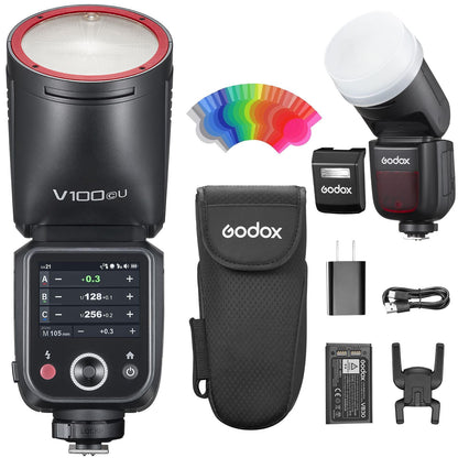Godox V100C U Round Head Flash for Canon – 100Ws TTL Speedlite with 2.4G Wireless, Global Shutter Sync 1/8000s, Touchscreen, Built-in Li-ion Battery, Diffuser Dome Accessories Kit (V100-C US Version)