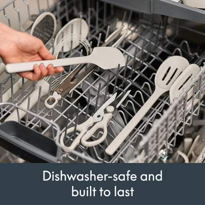 bella 6-Piece Modular Tool Set, Silicone, Turner, Spoon, Slotted Spoon, Spatula, Tongs, Crock with removable divider, Non-toxic*, Food-grade, Heat safe to 425°F, Dishwasher Safe, Slate