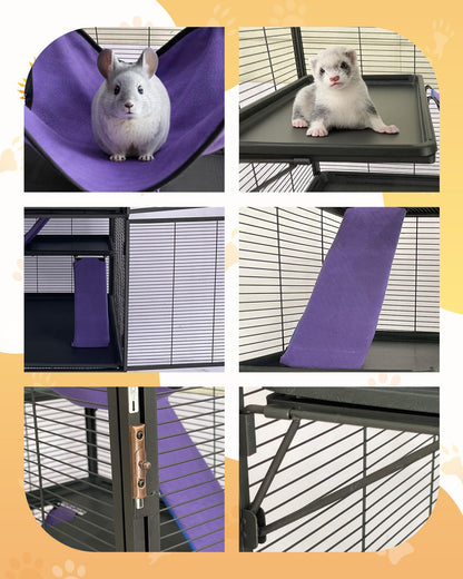 Garvee Metal Small Animal Cage,64 in H Ferret Cage for Small Animals - 4 Tier Large Hamster Cage with Removable Ramp, Hammock, Extra Storage Stand,Removable Tray for Ferret, Chinchilla, Hamster