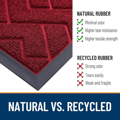 OLANLY Waterproof All-Season Front Door Mat - Sturdy Natural Rubber, Easy Clean Herringbone Design (Wine Red, 47x17)