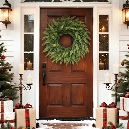 24" Soft Textured Christmas Cedar Wreath - Artificial Cedar Wreaths Faux Green Fake Pine Needles Wreath for Front Door, Wall, Windows, Home,Outdoor,Xmas Decor