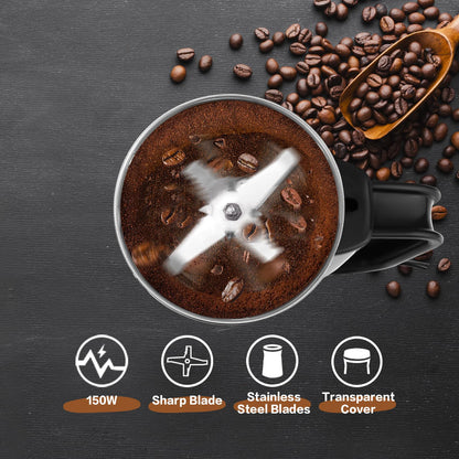Electric Coffee Grinder & Spice Grinder, 150W Fast Grinding with Stainless Steel Blades | for Coffee Beans, Spices, Seeds, Herbs | Dry Food Mill | Mini Kitchen Grinder (With handle)