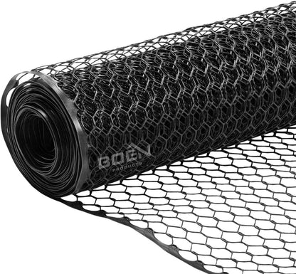 (4' 25' Boen - Plastic Hex Chicken Wire Mesh Temporary Fence Roll x - Black) - Plastic Fence Poultry Netting