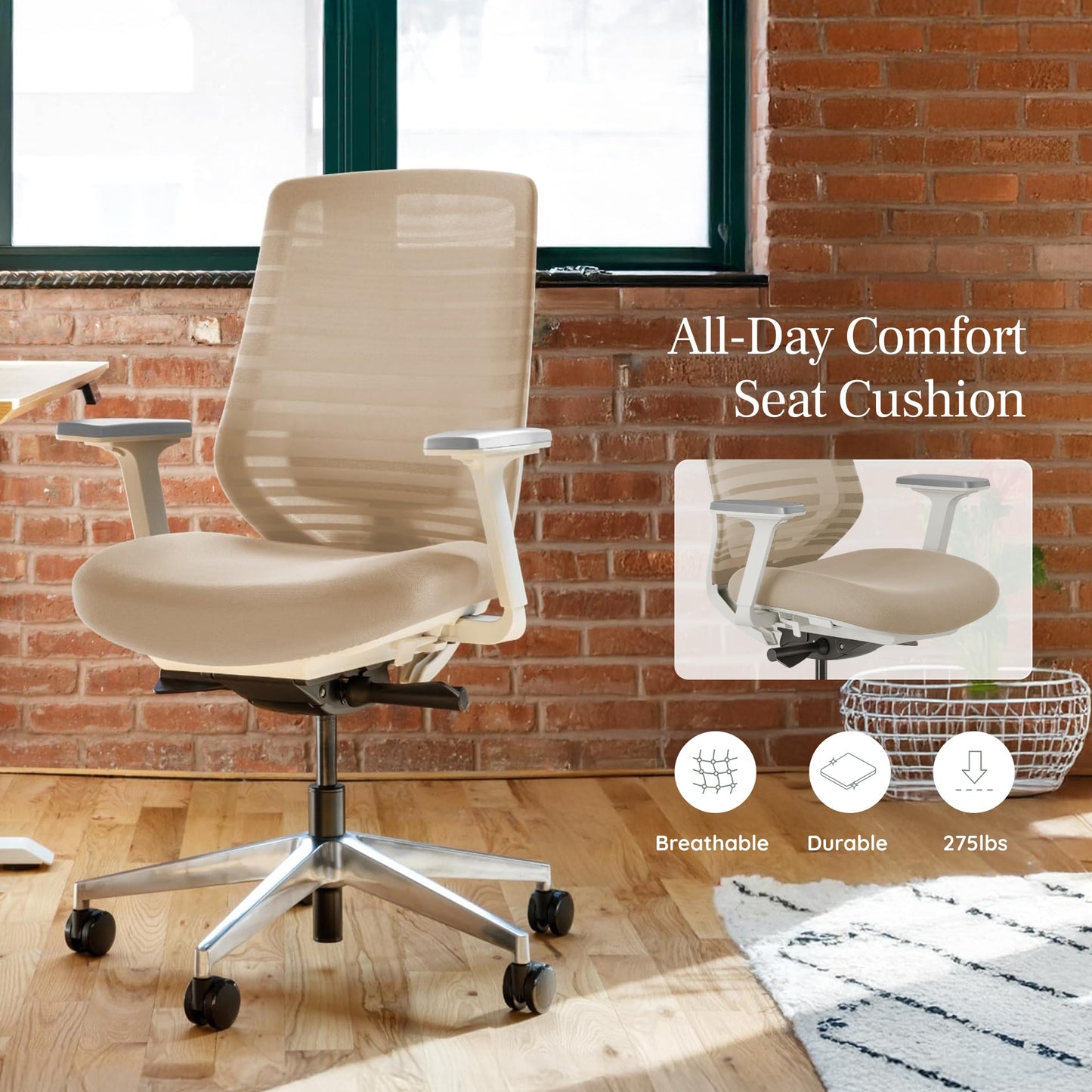 Branch Ergonomic Chair - A Versatile Desk Chair with Adjustable Lumbar Support, Breathable Mesh Backrest, and Smooth Wheels - Experience Optimal Comfort and Support - Graphite - White