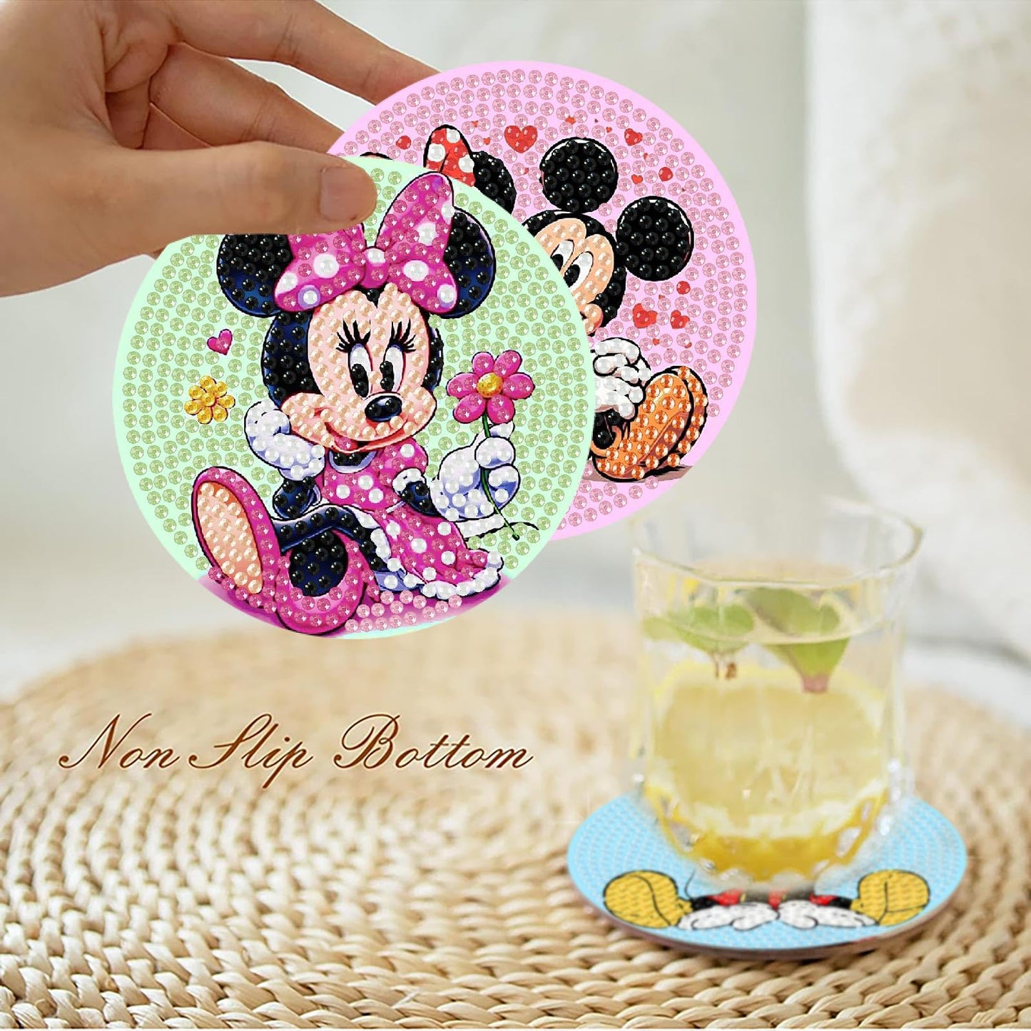 nekpiahu 8Pcs Cartoon Diamond Painting Coasters with Holder,DIY Cartoon Life Coaster Diamond Art Kits for Adults, Beginners Round Full Drill Diamond Art Craft Supplies