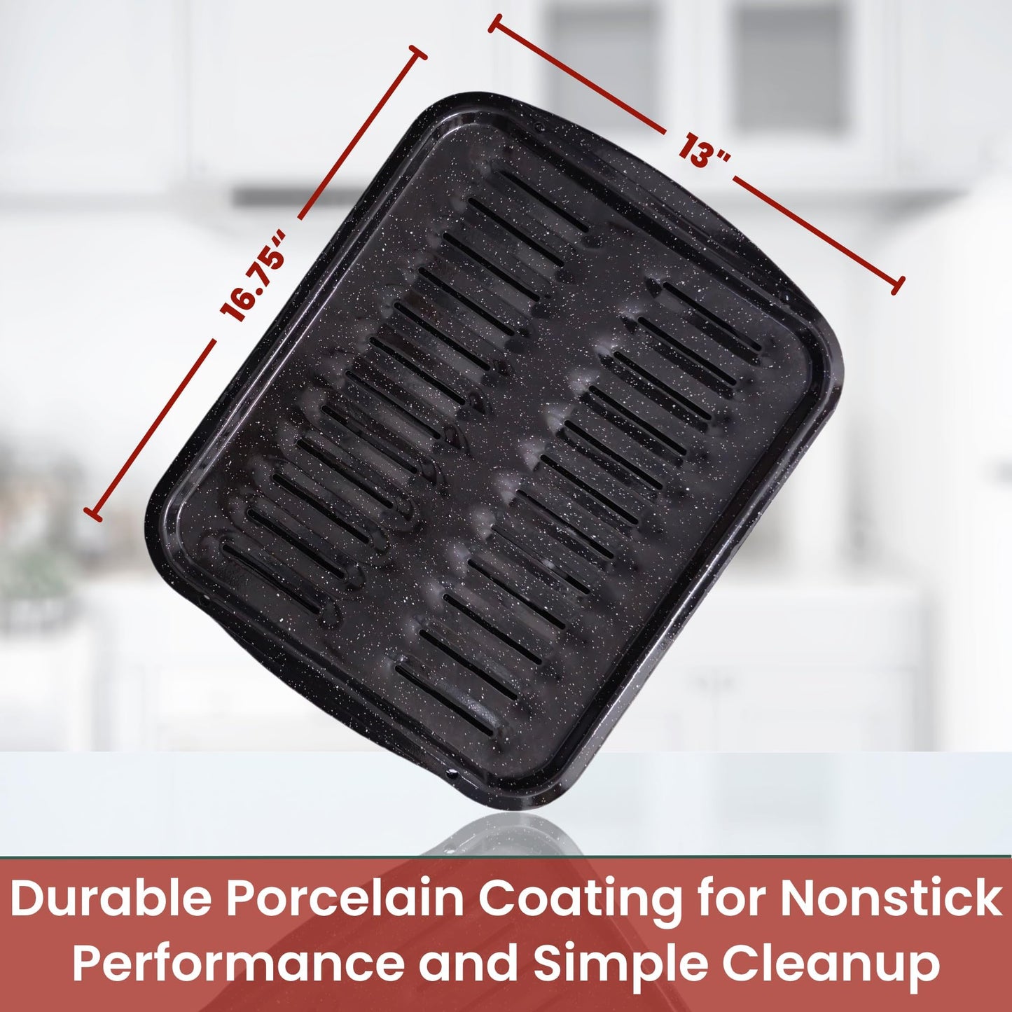 Broiler Pan for Oven Nonstick 16.75” x 13” Ceramic Coated - Broiling Pan for Oven Withstands Heat up to 550° F Heavy Duty Broil Pans and Rack Circulates Heat and Drains Fat (Speckled)