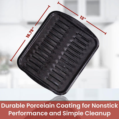 Broiler Pan for Oven Nonstick 16.75” x 13” Ceramic Coated - Broiling Pan for Oven Withstands Heat up to 550° F Heavy Duty Broil Pans and Rack Circulates Heat and Drains Fat (Speckled)
