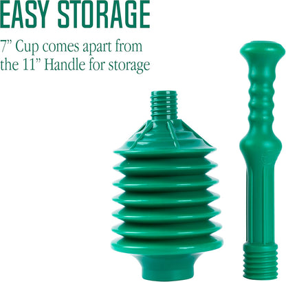 JS Jackson Supplies Professional Bellows Toilet Plunger, High Pressure Thrust for Heavy Duty Clogs, Green