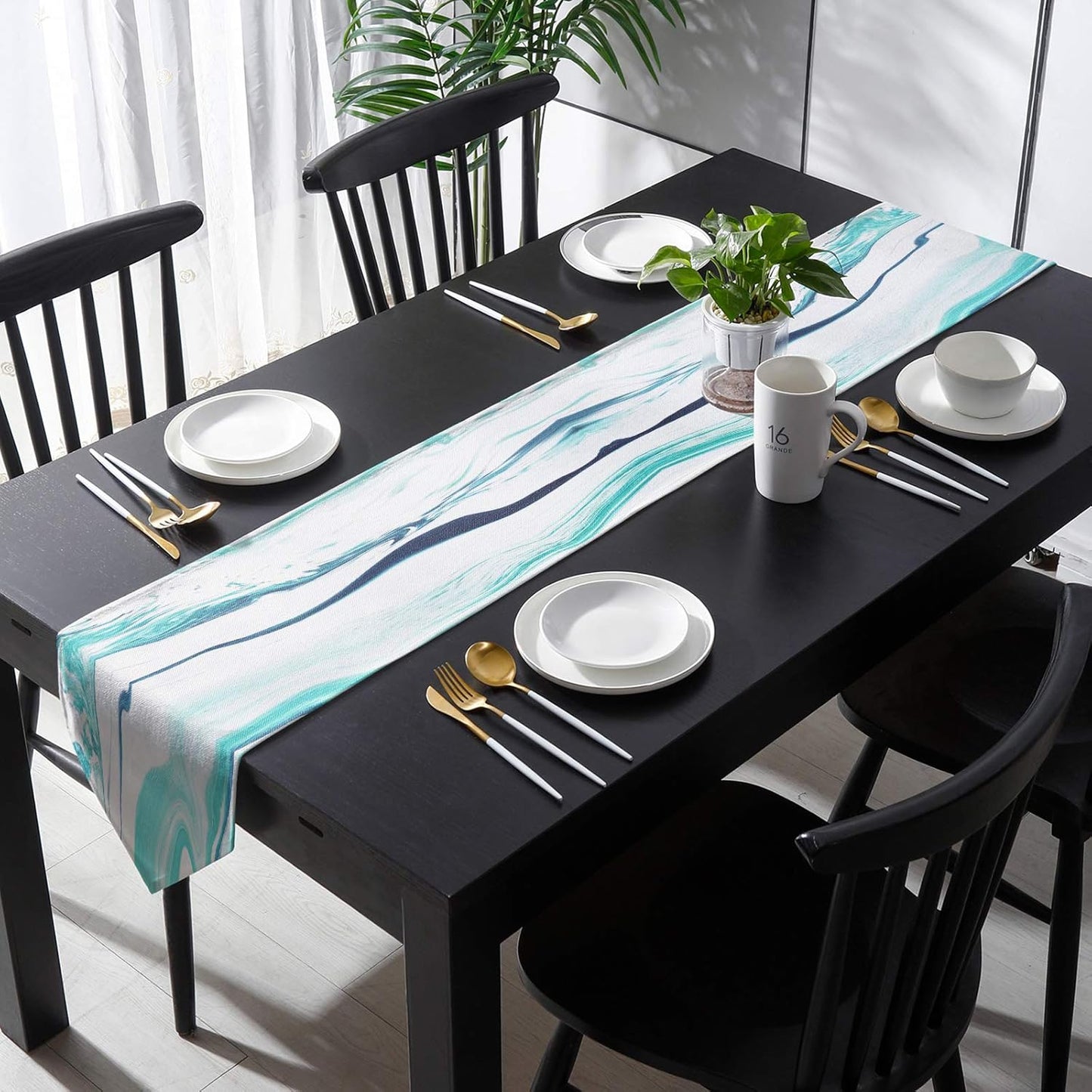 Cotton and Linen Triangle Table Runners, 120 Inches Long, Marble Dresser Scarves Table Decoration for Wedding