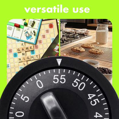 60 Minute Wind Up Timer (2 Pack) Visual Mechanical Timer, from 0 to 60 Minutes, for Kitchen, Hair Color Processing, Tanning Time, Kids' Home and Classroom Activities or Timeouts, Black