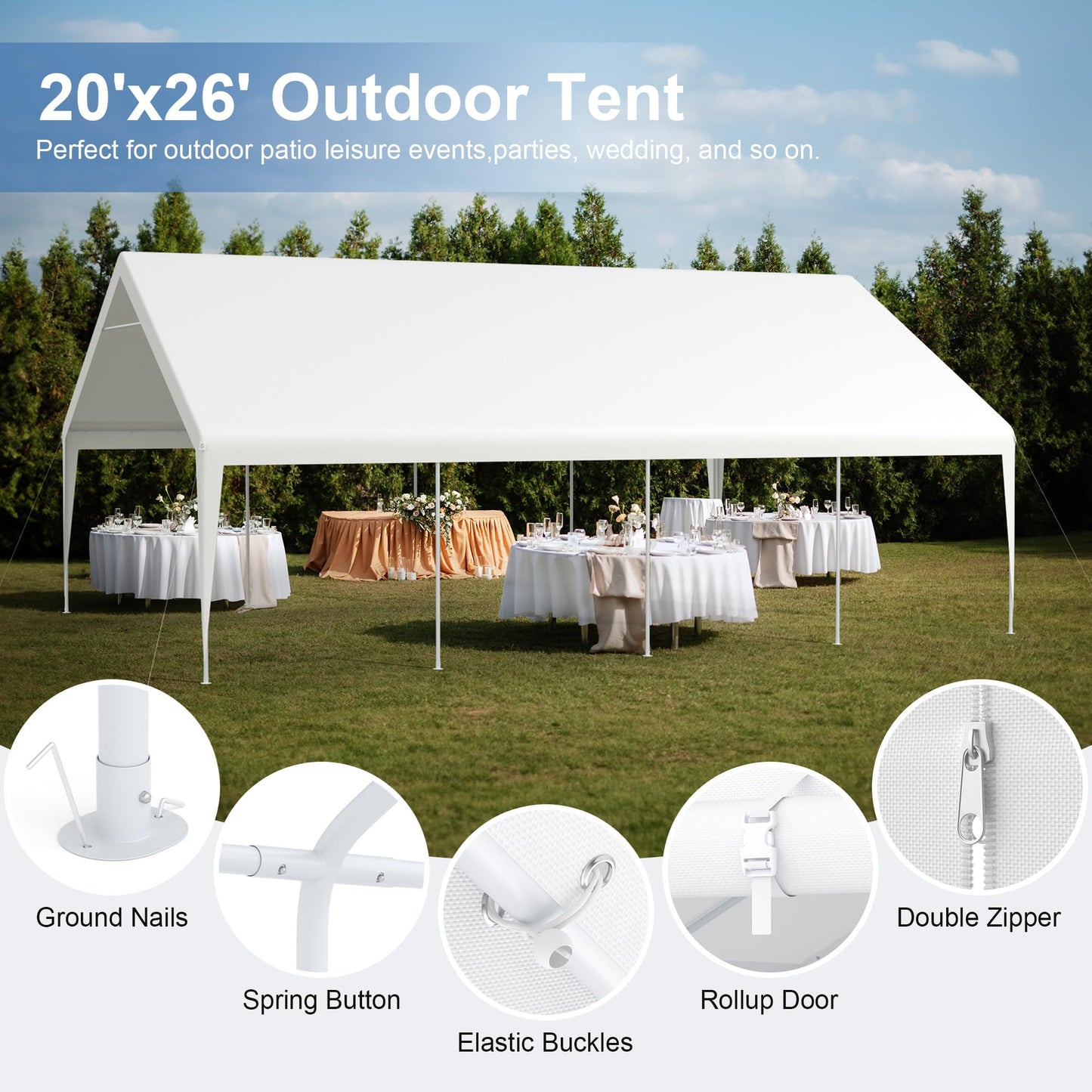 GOJOOASIS Heavy Duty 20 x 26 Car Port Large Metal Shelter Carports Portable Garage Canopy Tent for Parties, Event, RV, Boat (20x26ft)