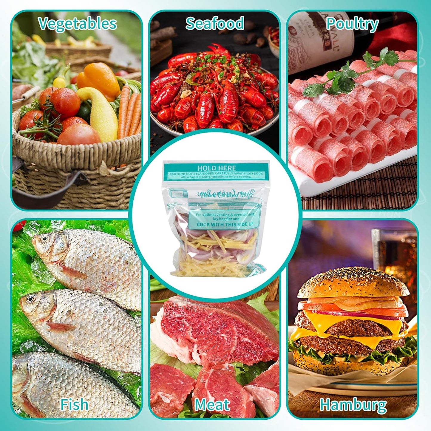 20 Microwave Steam Cooking Bags, Large Size Disposable Bags for Vegetables, Potatoes, Meat, Easy to Use