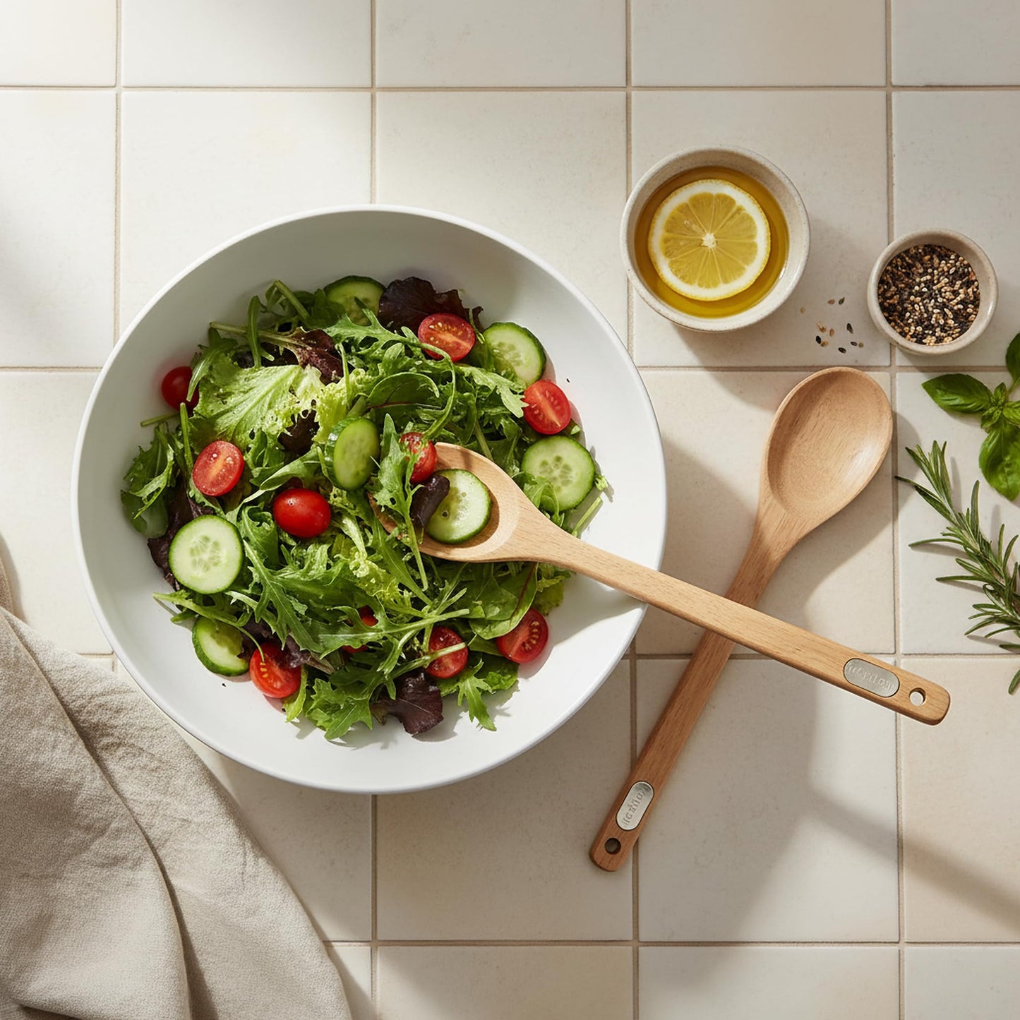 Koppen Rubber Wood Kitchen Utensils Set, Durable Wooden Cooking Spoon and Spatula Ladle for Nonstick Cookware, Non Toxic, Heat Resistant, Smooth Grip, Modern Elegant Design for Everyday (7 Piece Set)