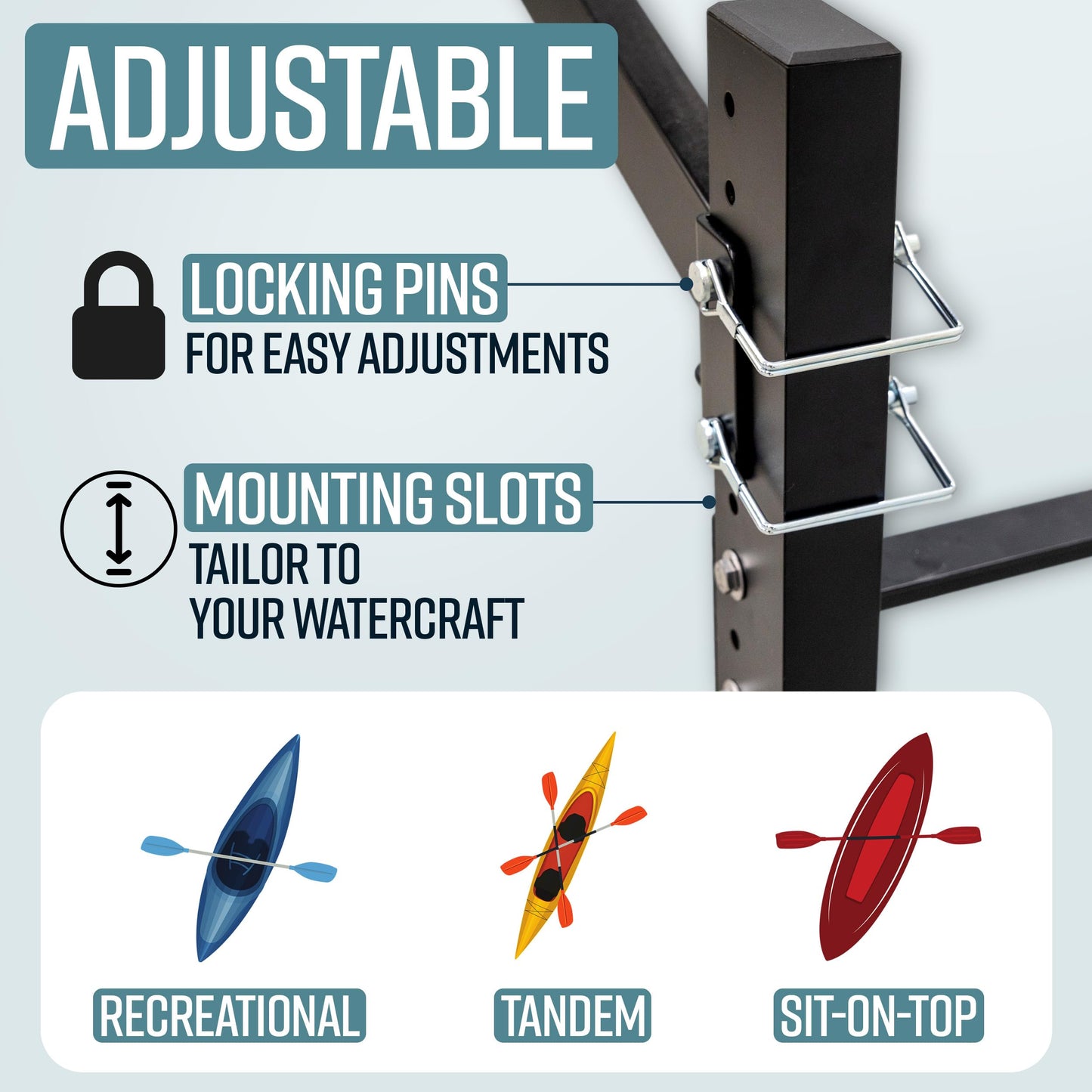 Teal Triangle Freestanding Kayak Storage Rack – 3 Kayak Rack & Canoe Rack – Indoor Outdoor Kayak – Adjustable Surfboard & Stand Up Paddle Board Holder – Adjustable Storage Stand - Black