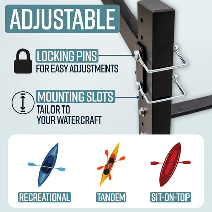 Teal Triangle Freestanding Kayak Storage Rack – 3 Kayak Rack & Canoe Rack – Indoor Outdoor Kayak – Adjustable Surfboard & Stand Up Paddle Board Holder – Adjustable Storage Stand - Black