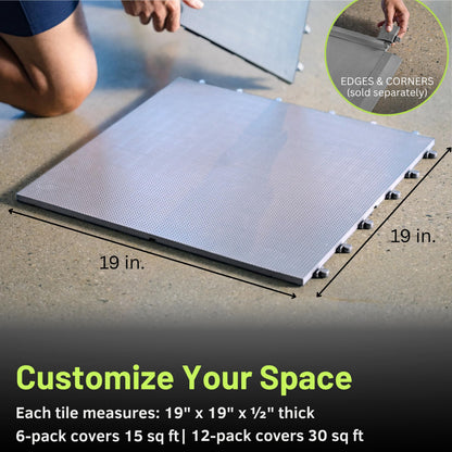 Baselayer CORE Series Interlocking Floor Tiles - Durable ½ in TPE (Rubber Like, NOT Foam, no Odor) - Gym Flooring for Stretching, Yoga, Pilates - Gray, 30 SqFt (12 Pack) - Made in USA