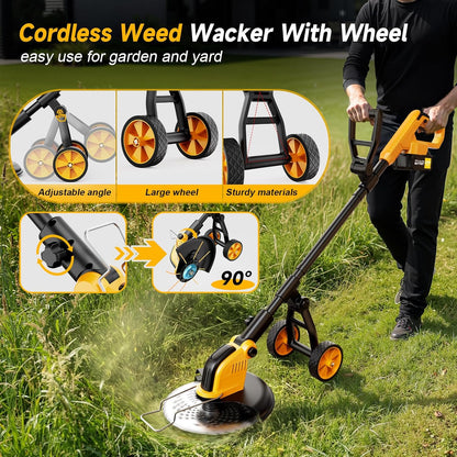 Skiennix 20000 RPM Brushless Battery Weed Wacker - Heavy Duty Cordless Lawn Tool with 2 Batteries