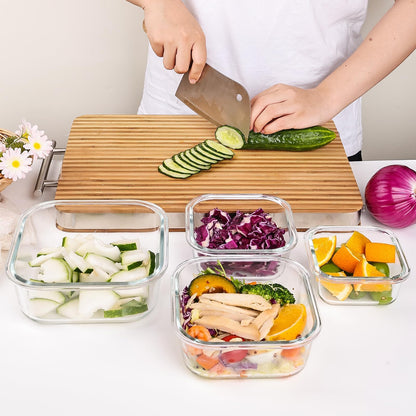 Liuruiyu 8 Pack Glass Food Storage Containers with Lids, Meal Prep Containers, Airtight Bento Boxes with Leak Proof Locking for Microwave, Oven, Freezer and Dishwasher, BPA Free