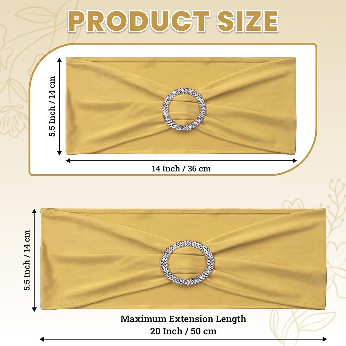 MDS Spandex Chair Sashes - Pack of 150 Elastic Stretch Bows with Buckle Slider for Wedding Decor | Gold
