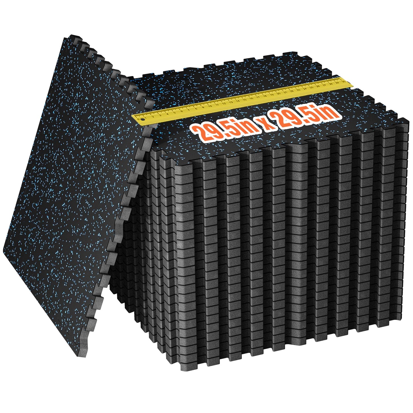 SUPERJARE 0.56" Thick Rubber Top Exercise Mats, 24PCS High-Density EVA Foam Interlocking Gym Flooring, Durable Workout Mat for Home Gym, Garage & Fitness Floor Protection, Black/Blue