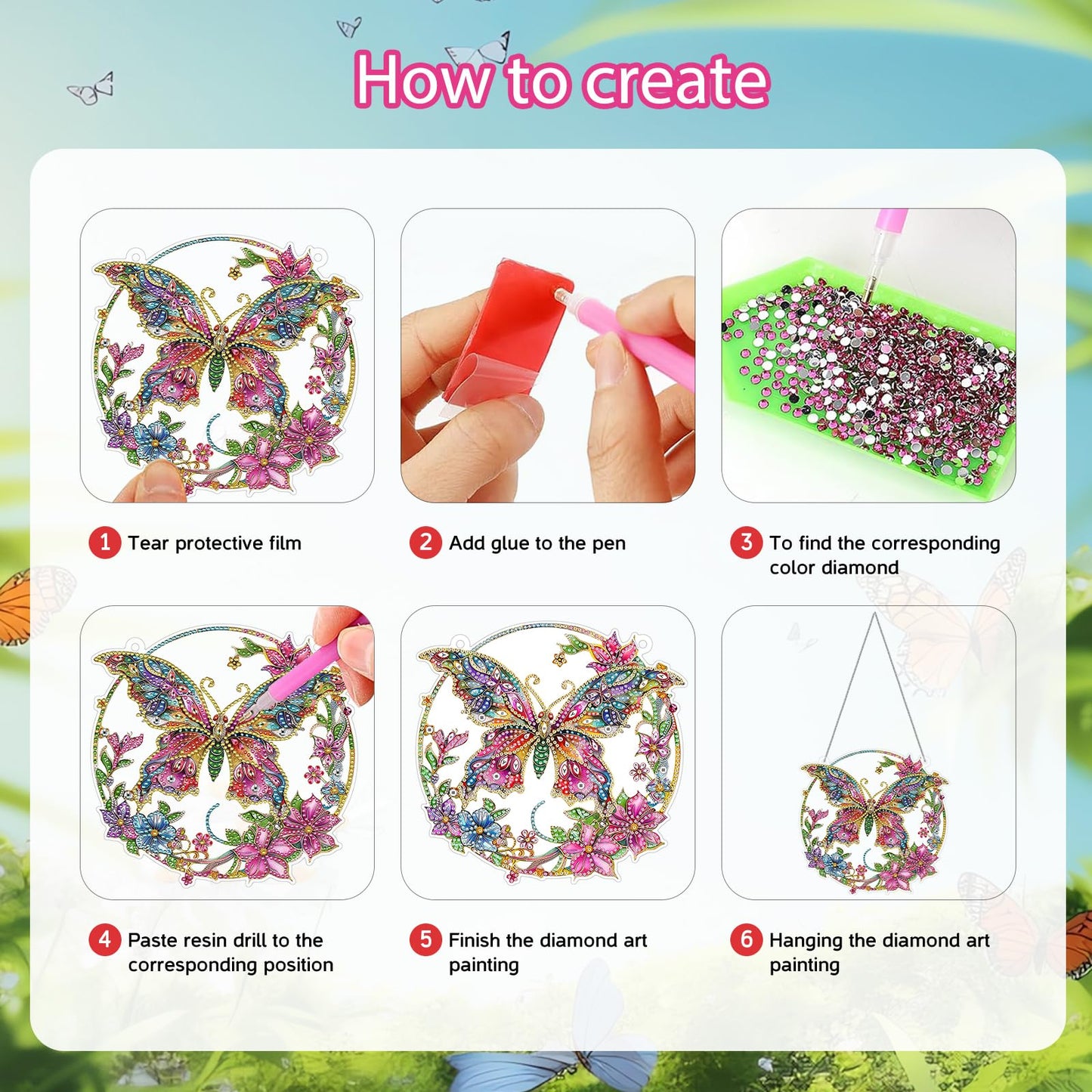 VeteUr RDCREW DIY Butterfly Diamond Art Wreath Kits - Special Shaped Rhinestone Diamond Painting Suncatcher Hanging Ornament Window Pendants Gift for Home Garden Wall Indoor Outdoor Decor, Small