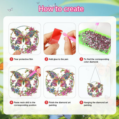 VeteUr RDCREW DIY Butterfly Diamond Art Wreath Kits - Special Shaped Rhinestone Diamond Painting Suncatcher Hanging Ornament Window Pendants Gift for Home Garden Wall Indoor Outdoor Decor, Small
