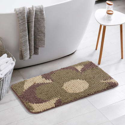 uxcell Floral Bath Mat, Plush Shaggy Bathroom Rug, Checked Washable Carpet for Tub, Shower Room, 16" x 24" Brown