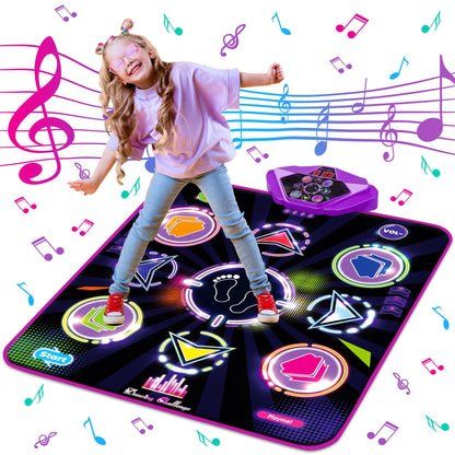 Kusntin Dance Mat, Dance Mixer Rhythm Step Play Mat, Pink Dance Pad with LED Lights, Adjustable Volume, Built-in Music, 5 Game Modes, Xmas Birthday Gifts for 3-10 Years Girls Toys (Purple-Black)