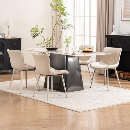 YOUNUOKE Mid-Century Modern Dining Chairs Set of 2, Cream PU Leather Upholstered Kitchen Chairs with Cream Metal Legs, Armless Accent Chair for Dining Room, Guest Reception Room