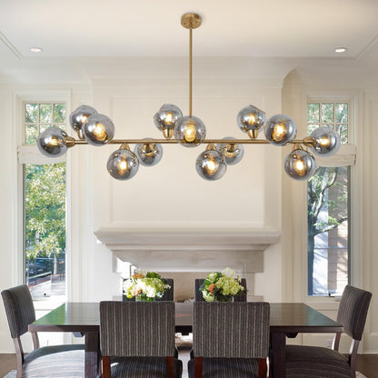 Lzawvm Linear Chandeliers Dining Room Gold Sputnik Chandelier 13-Lights Modern Glass Globe Chandelier 59 Inch 13 Lights Linear Dining Room Light Fixture