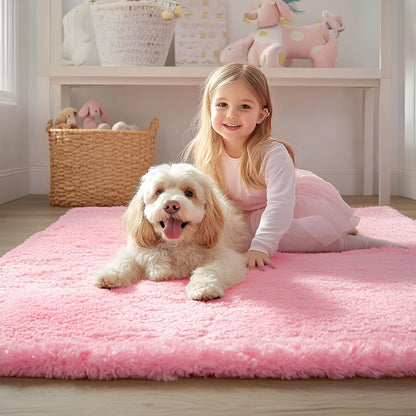 OLANLY Small Bedside Rug - Soft Fluffy Shaggy Entryway Throw Rug for Bedroom & Nursery | Pink 2x3 ft