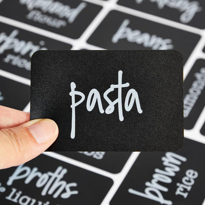 Talented Kitchen 128-Piece Chalkboard Pantry Labels for Containers - 2 x 3 in Black, Water-Resistant Preprinted White