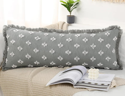 14x36 Fringe,3D Boho Long Lumbar Pillow Cover with Tassel Flower Patterned Extra Decorative Long Lumbar Pillow Cover