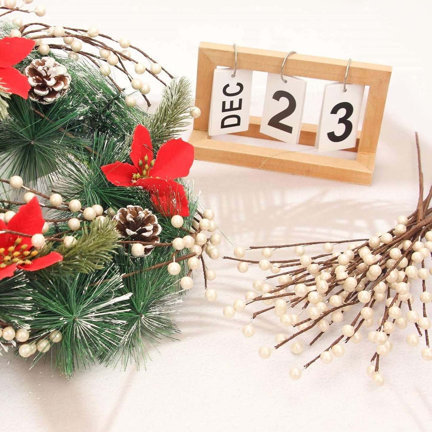 12Pcs NBGV Winter Decorations Artificial Berry Stems White Berry Picks for Christmas Holiday Flower Arrangements Home