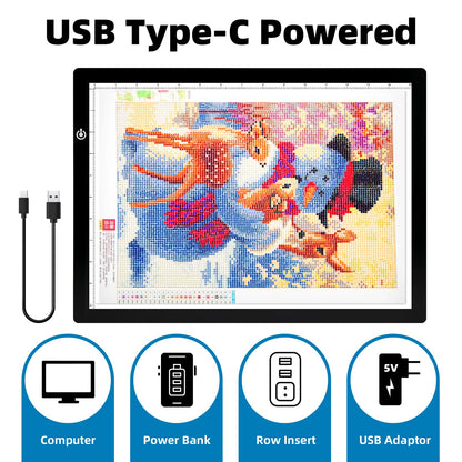 LooEooDoo A3 Light Pad for Diamond Art Bright Board, Tracing Light up Box for Weeding Vinyl, Ultra-Thin Copy Board with Adjustable Brightness for Drawing, Sketching, Animation