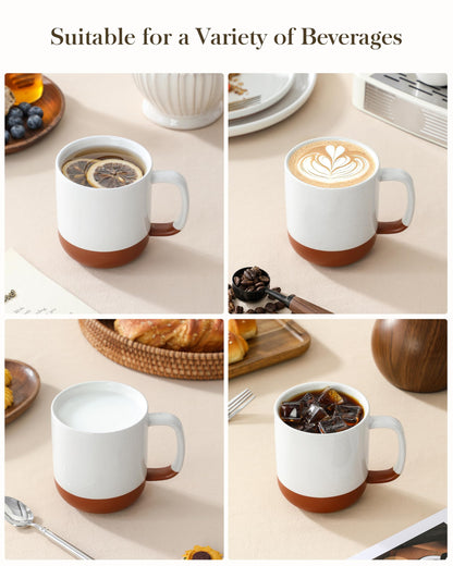 MALACASA Ceramic Coffee Mugs Set of 4, 16oz Coffee Cups, Modern Farmhouse Mugs for Coffee, Latte, Tea, Hot Chocolate, Cappuccino, Milk, Microwave & Dishwasher Safe, Khaki White, Series TARA