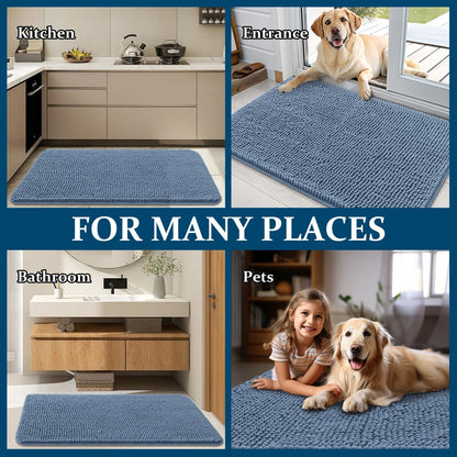 OLANLY Dog Door Mat - Absorbent Non-Slip Washable Doormat for Muddy Paws | 24x16 Airy Blue