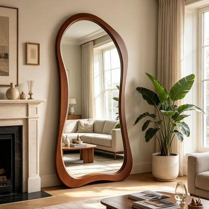 DAOYIJIAJU Irregular Full Length Mirror, 71"x33.5" Premium Oversized Organic Floor Mirror with Solid Wood Frame, Asymmetrical Full Body Mirrors for Living Room Entryway Cloakroom, Leaning/Hanging