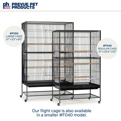 Prevue Hendryx Pet Products Wrought Iron Flight Cage - Big Rolling Bird Cage for Parakeets, Cockatiels, Conures, Lovebirds, Canaries, Finches, Parrotlets, & Caiques, 5 Ft - X-Large, Hammertone Black