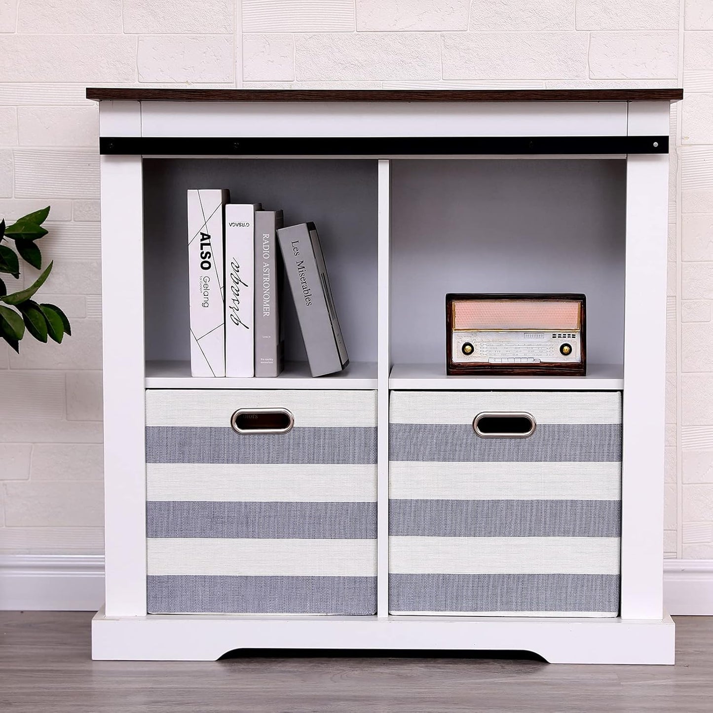 Cube Storage Bins 13×13, Fabric Foldable Box Set of 4, Large Capacity for Closet, Grey-White Stripes