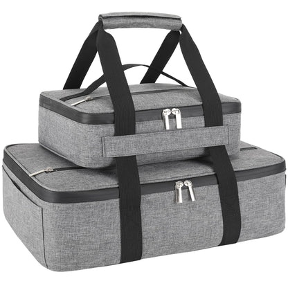 Wakaye Insulated Casserole Carrier for Hot or Cold Food, Fits 8"-15" Baking Dish，Thermal Food Carrier Bag, Lasagna Lugger Tote for Potluck Parties/Picnic/Cookouts/Lunch, Grey，2 Pack