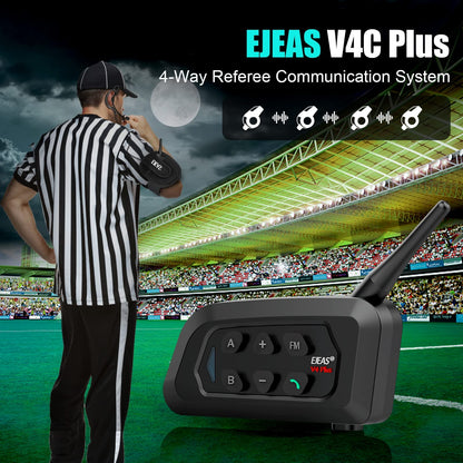 EJEAS V4C Plus Professional Referee Intercom, Bluetooth 5.1 Referee Communication System with FM Radio Function for Football and Handball Sports, Support 2 to 4 People Group Talking (2 Pack)