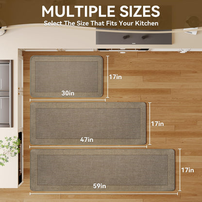 QiCaiJia Kitchen Rugs Set of 2,Kitchen Mats for Floor, Runner Rugs Non Slip Washable Absorbent Kitchen Floor Mat, Braided Kitchen Sink Rug, 17''x30''+17''x47'' Brown