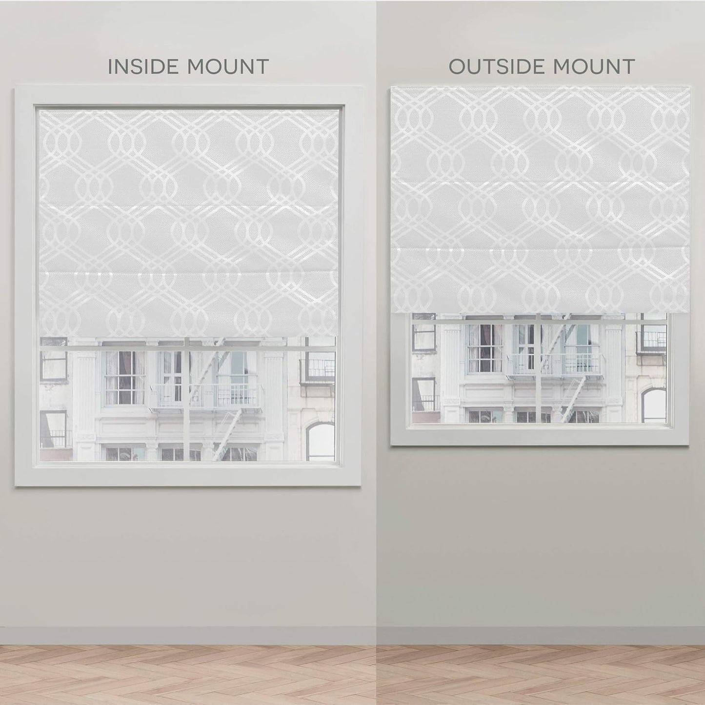 Exclusive Home Prague Trellis 100% Blackout Polyester Roman Shade, 31"x64", Color White