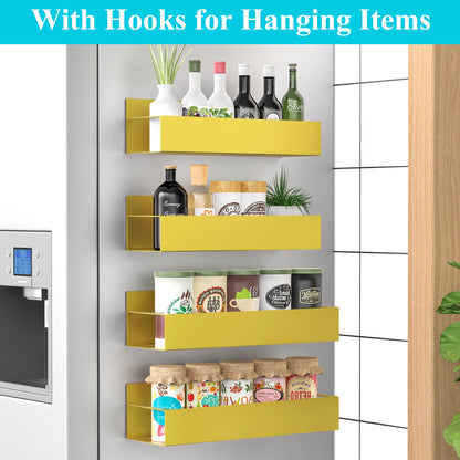 Metal 4 Pack Magnetic Spice Storage Rack Organizer for Refrigerator and Oven, Black Fridge Organizers and Storage