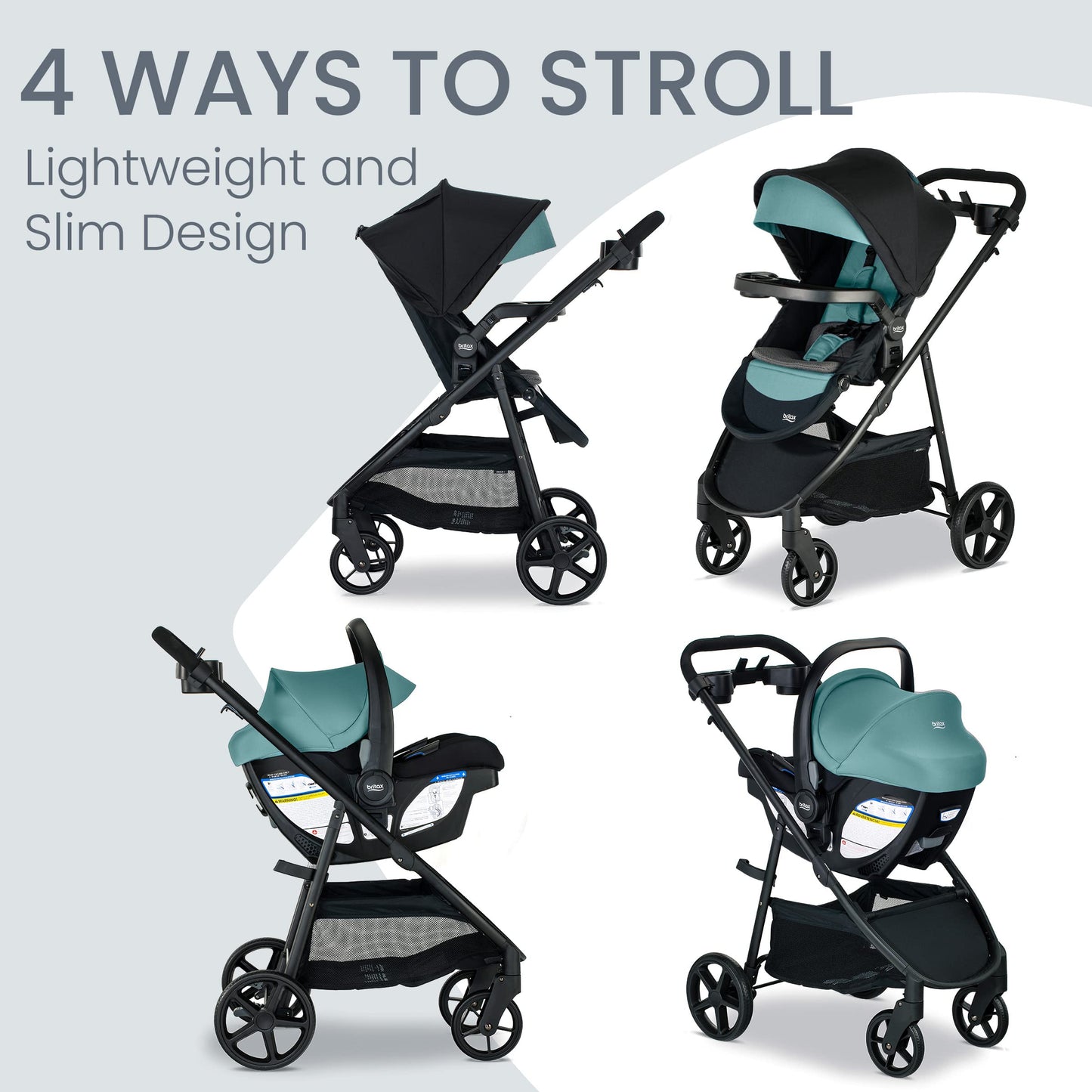 Britax Willow Brook S+ Travel System, Infant Car Seat Stroller Combo With Willow S Infant Car Seat, Alpine Base, and Brook+ Stroller; ClickTight Technology, SafeWash Insert and Cover — Jade Onyx