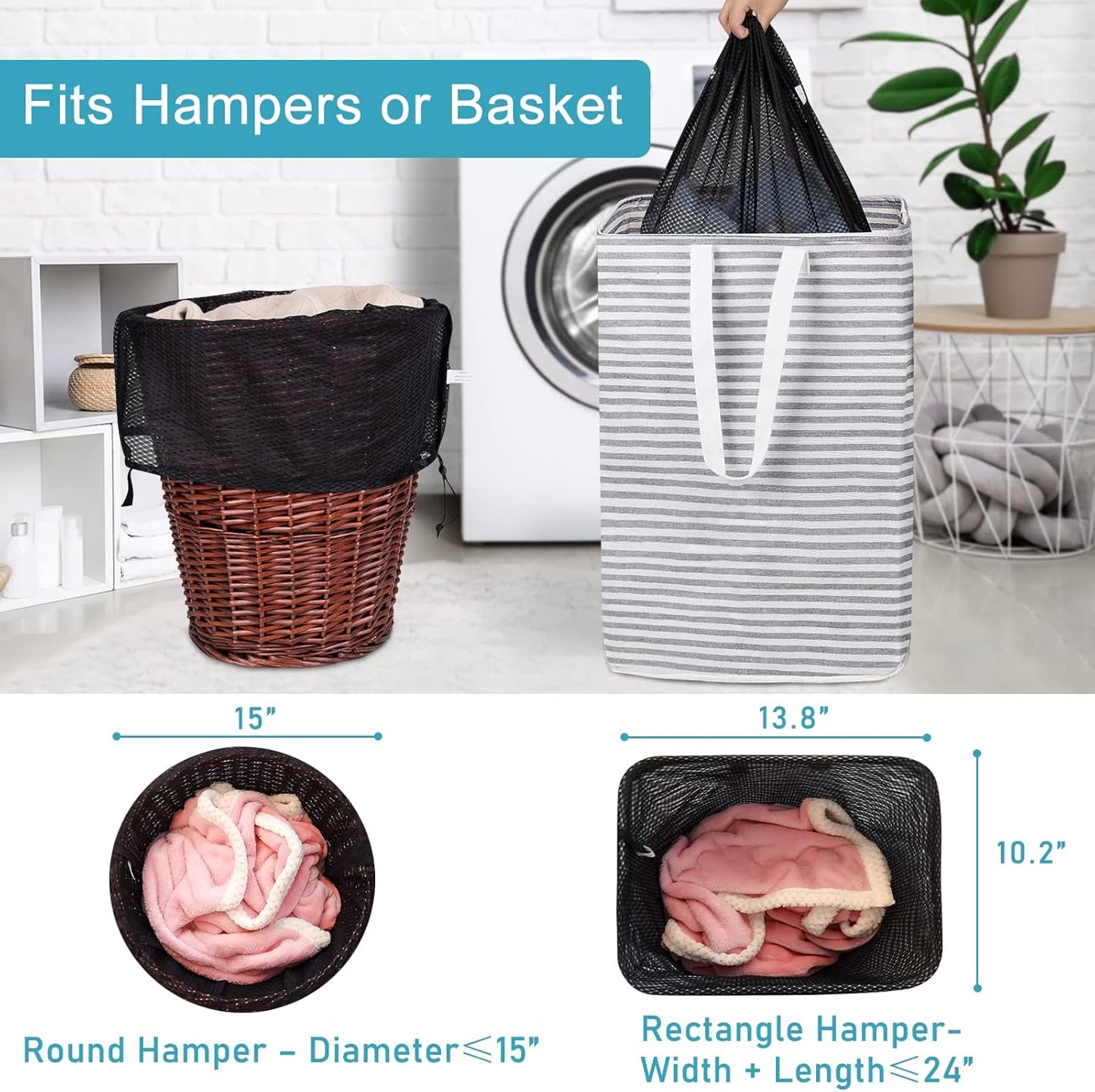 Polecasa Heavy Duty Large Mesh Laundry Bags, 2 Pack with ID Tag and Locking Drawstring Closure (Black)
